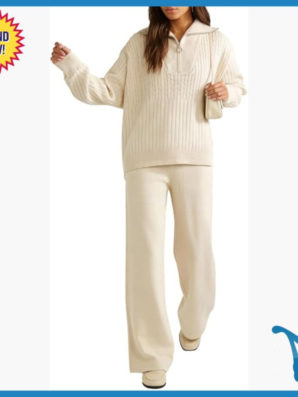 Large Ribbed Knit Half Zip Pullover & Wide Leg Jogger Lounge Set